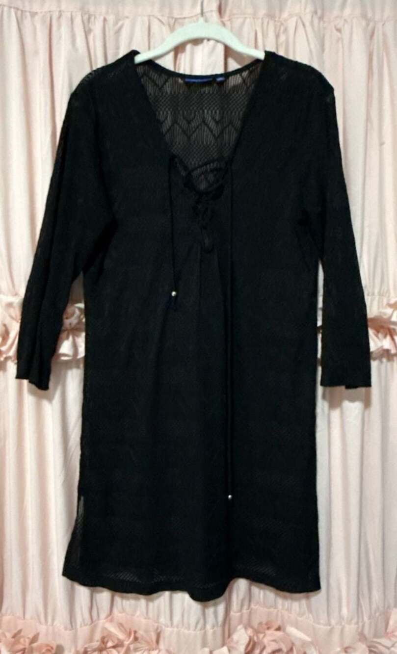 Apt. 9 Black Lace-Up Crochet Swim Cover-Up Tunic